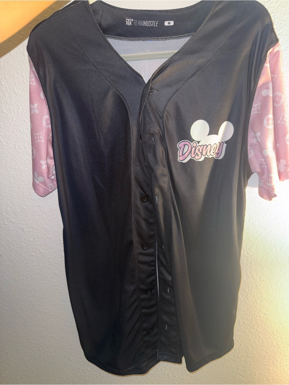 Disney Womens Black Jersey with Pink Sleeves -